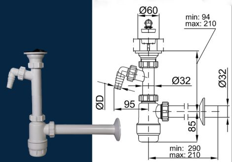 32-es mosdó szifon mosógép csatlakozással